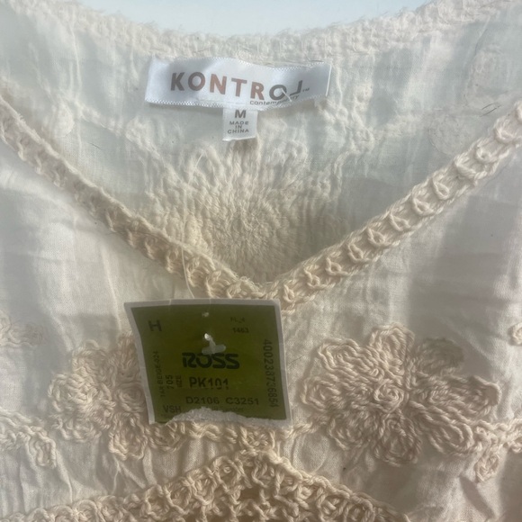 Kontrol NWT 90s/Y2K Embroidered & Crocheted Cream on Cream Tank, Size M - Picture 3 of 9